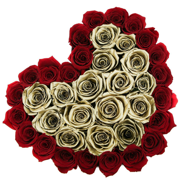 The Million Love Heart - Red/Gold Eternity Roses - White Box - The Million Roses Slovakia