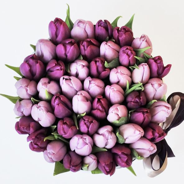 Small - Mix Tulips (Pink , Purple) - White Box - The Million Roses Slovakia