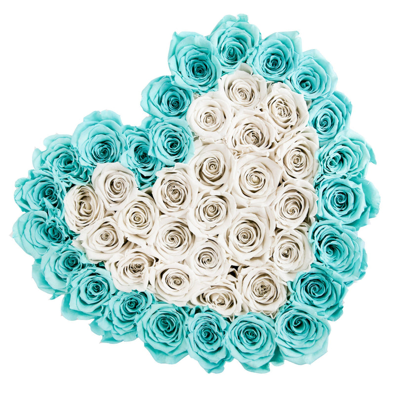 The Million Love Heart - Tiffany Blue & White Roses - Black Box - The Million Roses Slovakia