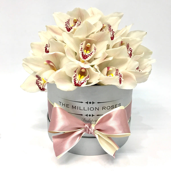 Small - White Orchids - Silver Box - The Million Roses Slovakia