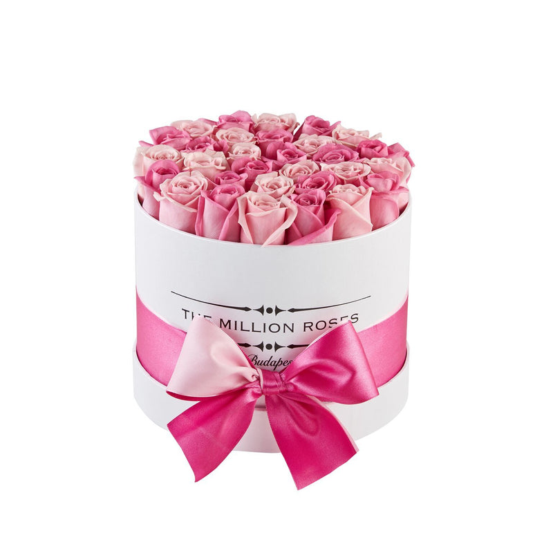 Small - Pink Mix Roses - White Box - The Million Roses Slovakia