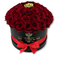 Medium - Red Eternity Roses "Sphere" Gold Touch - Black Box - The Million Roses Slovakia