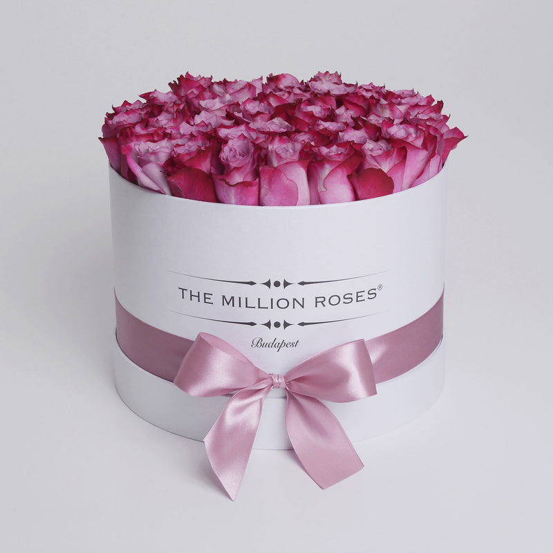 Medium - Purple Roses - White Box - The Million Roses Slovakia