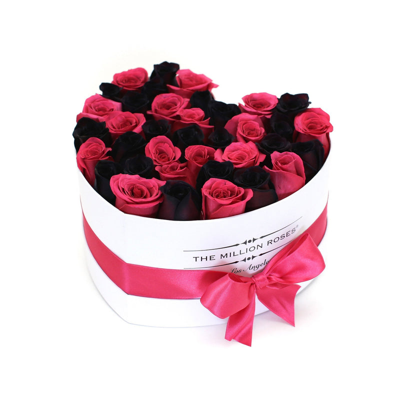 The Million Love Heart - Pink & Black Roses - White Box - The Million Roses Slovakia