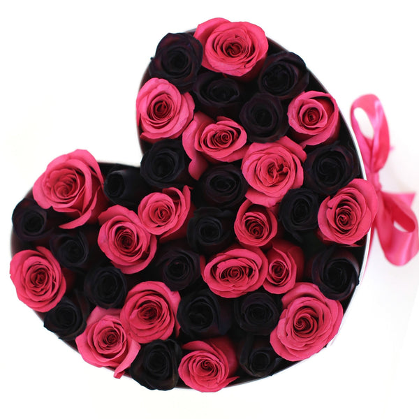 The Million Love Heart - Pink & Black Roses - White Box - The Million Roses Slovakia