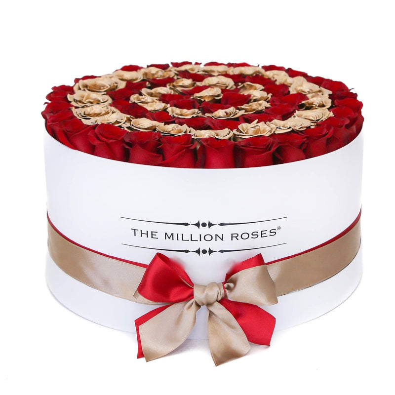 The Million Large Luxury Box - Red Eternity Roses & Golden Circles - The Million Roses Slovakia
