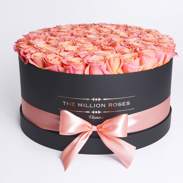 The Million Large Luxury Box - Peach Roses- Black Box - The Million Roses Slovakia