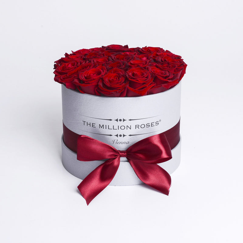 Small - Red Roses  - Silver Box - The Million Roses Slovakia