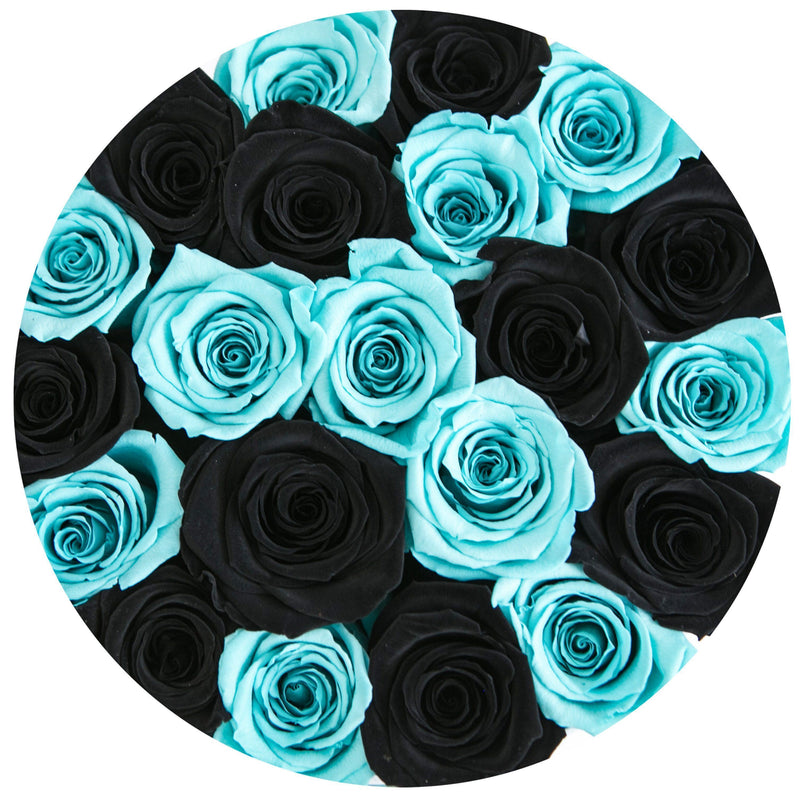 Small - Tiffany Blue & Black Eternity Roses - White Box - The Million Roses Slovakia
