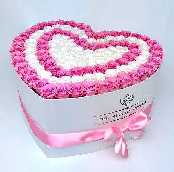 The Million Love Heart -  Pink & White Roses - White Box - The Million Roses Slovakia