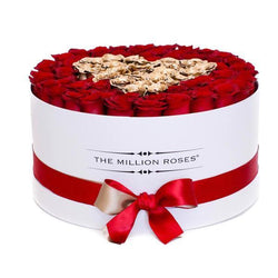 The Million Large Luxury Box - Red Roses & Golden Heart - White Box - The Million Roses Slovakia