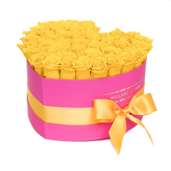 The Million Love Heart -Yellow Roses - Hot Pink Box - The Million Roses Slovakia
