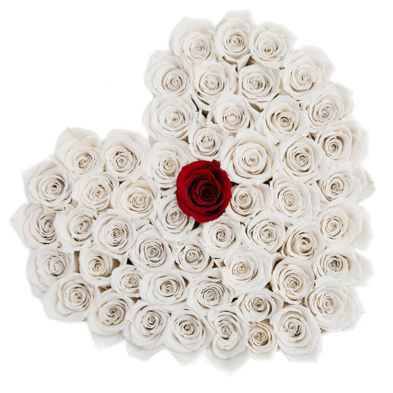 The Million Love Heart - White + 1 Red Roses - Vanilla Box - The Million Roses Slovakia