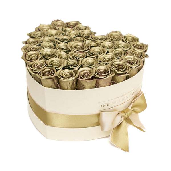 The Million Love Heart - Gold Eternity Roses - Vanilla Box - The Million Roses Slovakia