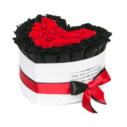 The Million Love Heart - Black & Red Roses - White Box - The Million Roses Slovakia