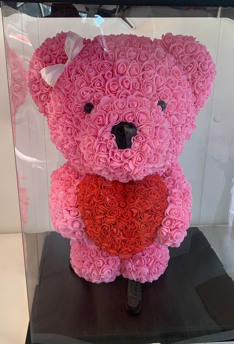 Rose Bear Pink, ♥Red  60cm - The Million Roses Slovakia