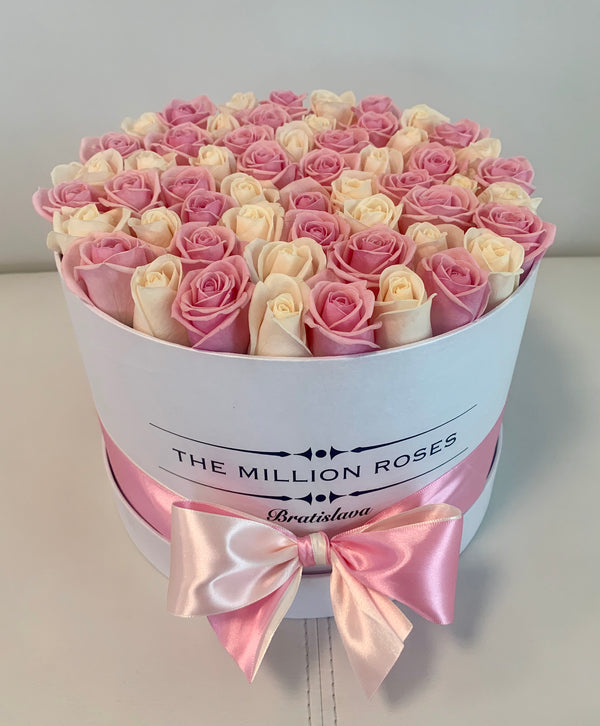Medium -  Pink & White Roses - White Box - The Million Roses Slovakia