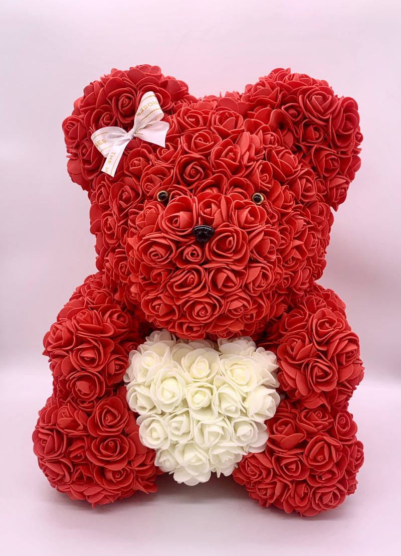 Rose Bear-  Red,  ♥ White, 40cm - The Million Roses Slovakia