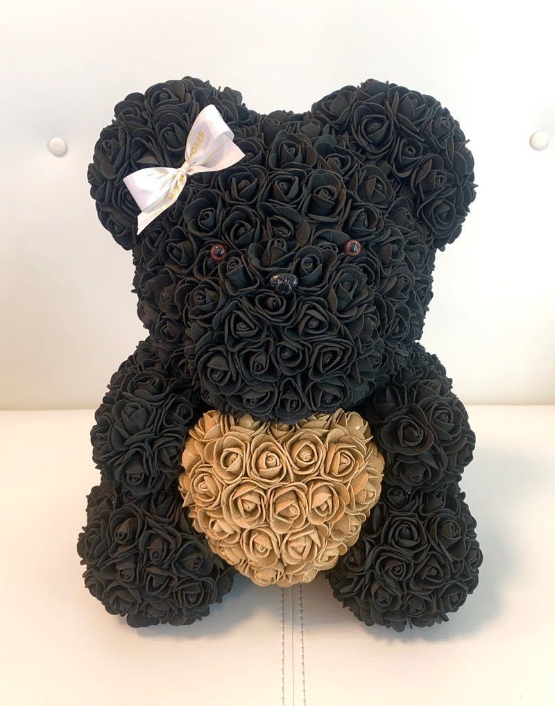 Rose Bear-  Black,  ♥ Gold, 40cm - The Million Roses Slovakia
