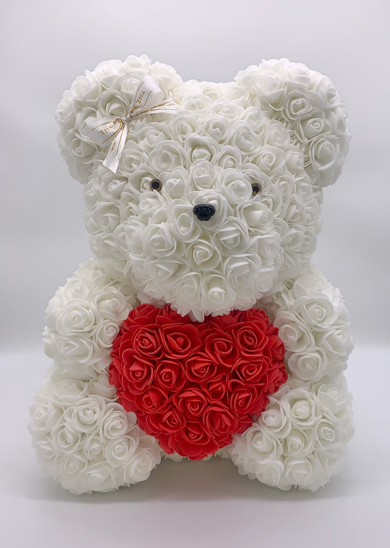 Rose Bear-  White,  ♥ Red, 40cm - The Million Roses Slovakia