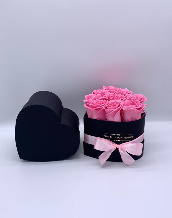 The Little Million Love Heart - Pink Eternity Roses - Black Box - The Million Roses Slovakia