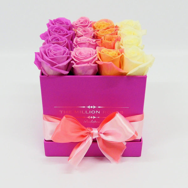 Cube - Mix 4 Roses - Hot Pink Box - The Million Roses Slovakia