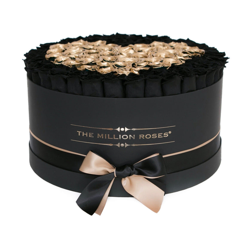 The Million Large Luxury Box - Black Roses & Gold  Heart - Black Box - The Million Roses Slovakia