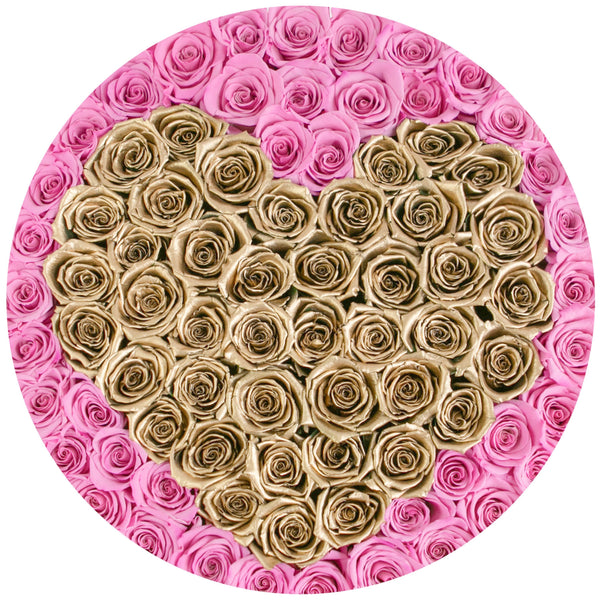 The Million Large Luxury Box - Candy Pink & Gold Eternity Roses - White Box - The Million Roses Slovakia