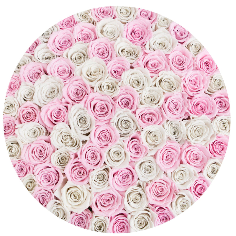 The Million Large Luxury Box - Candy Pink & White Eternity Roses - White Box - The Million Roses Slovakia