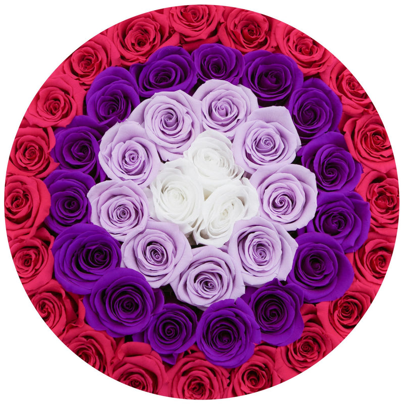 The Million Large Luxury Box - "Target" Red / Hot Pink / White Eternity Roses - White Box - The Million Roses Slovakia