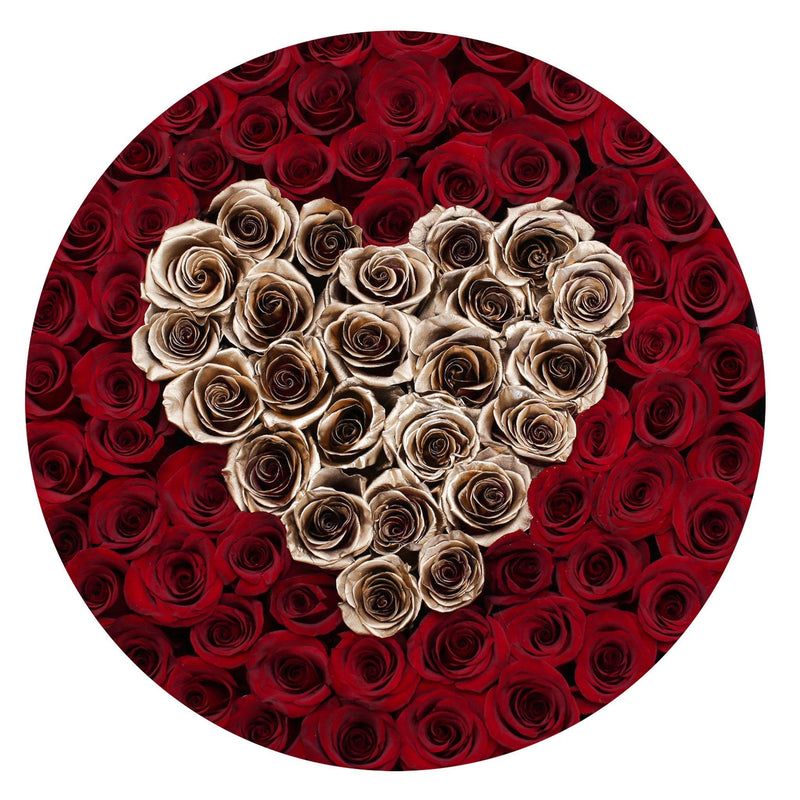The Million Large Luxury Box - Red Eternity Roses & Golden Heart - White Box - The Million Roses Slovakia