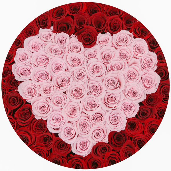 The Million Large Luxury Box - Red Eternity Roses & Pink Heart - The Million Roses Slovakia