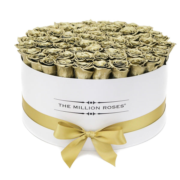 The Million Large Luxury Box - Gold Eternity Roses - White Box - The Million Roses Slovakia