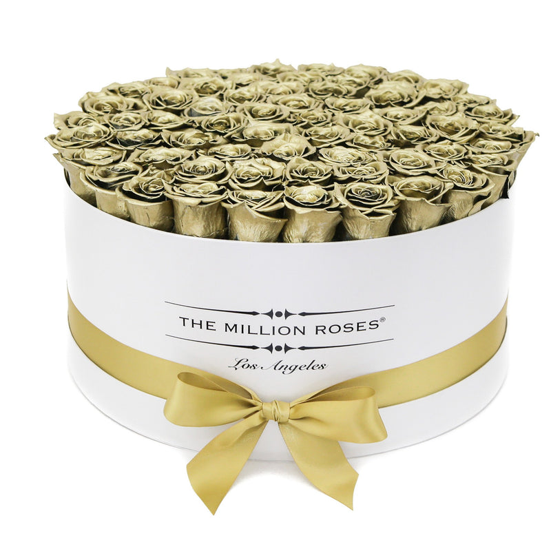 The Million Large Luxury Box - Gold Roses - White Box - The Million Roses Slovakia