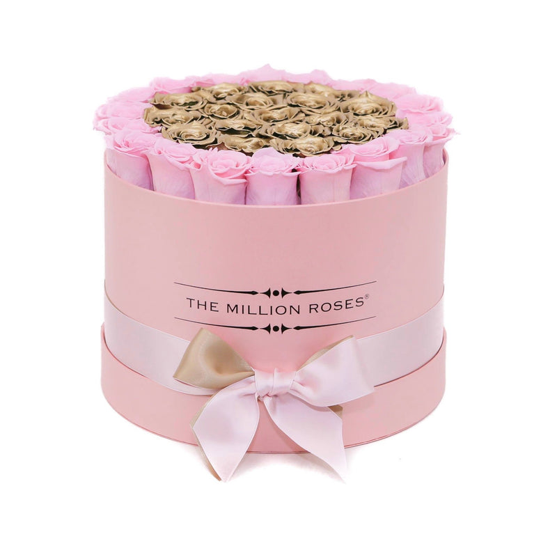Medium - Pink/Gold Eternity Roses - Pink Box - The Million Roses Slovakia