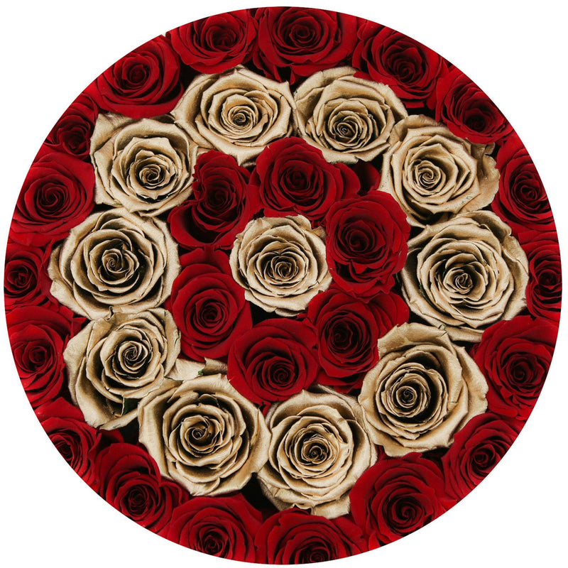 Medium - Red Eternity Roses & Gold Circles - Black Box - The Million Roses Slovakia