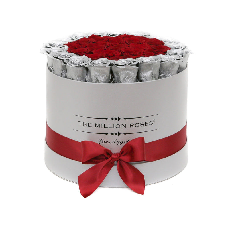 Medium - Red & Silver Roses - Silver Box - The Million Roses Slovakia