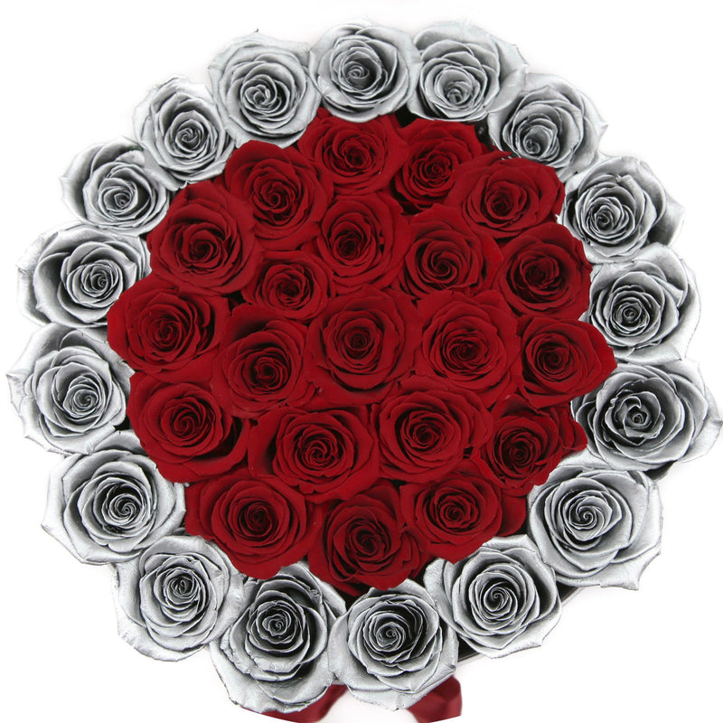 Medium - Red & Silver Roses - Silver Box - The Million Roses Slovakia