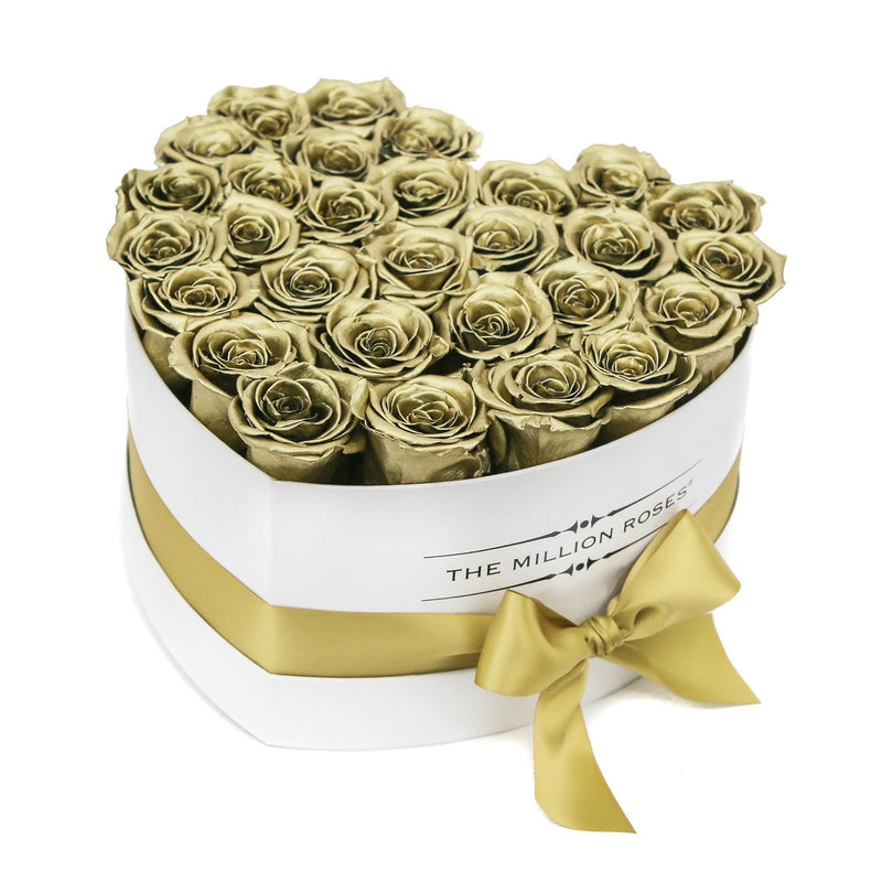 The Million Love Heart - Gold Eternity Roses - White Box - The Million Roses Slovakia