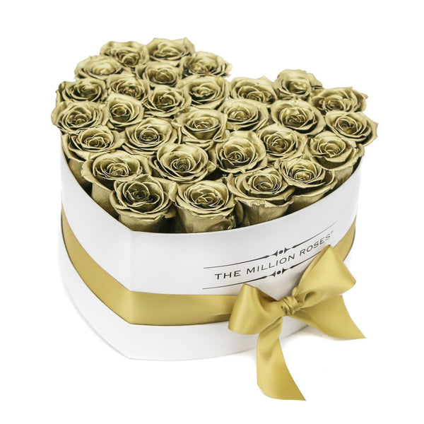 The Million Love Heart - Gold Roses - White Box - The Million Roses Slovakia