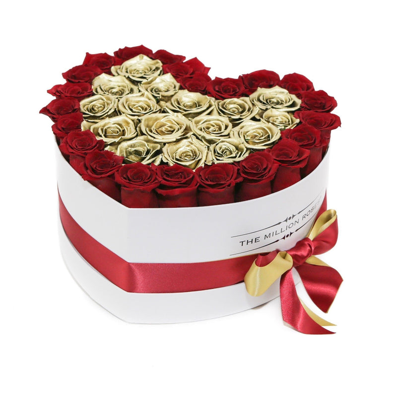 The Million Love Heart - Red/Gold Eternity Roses - White Box - The Million Roses Slovakia