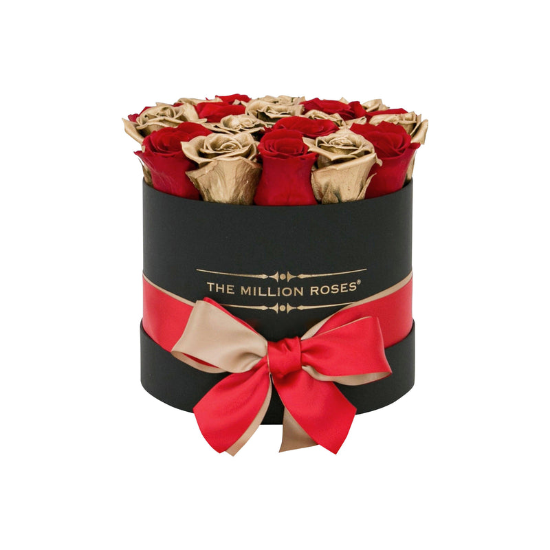 Small - Red & Gold Eternity Roses - Black Box - The Million Roses Slovakia