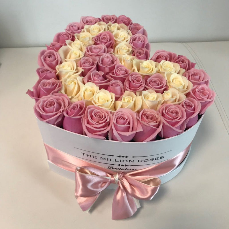 The Million Love Heart - White & Pink Roses - White Box - The Million Roses Slovakia