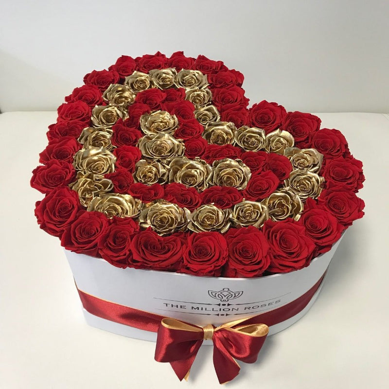Big Heart Box- Red & Gold Roses - The Million Roses Slovakia
