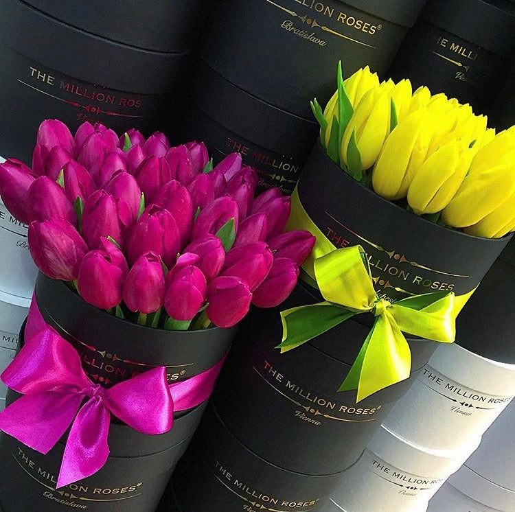 Medium - Purple Tulips - Black Box - The Million Roses Slovakia