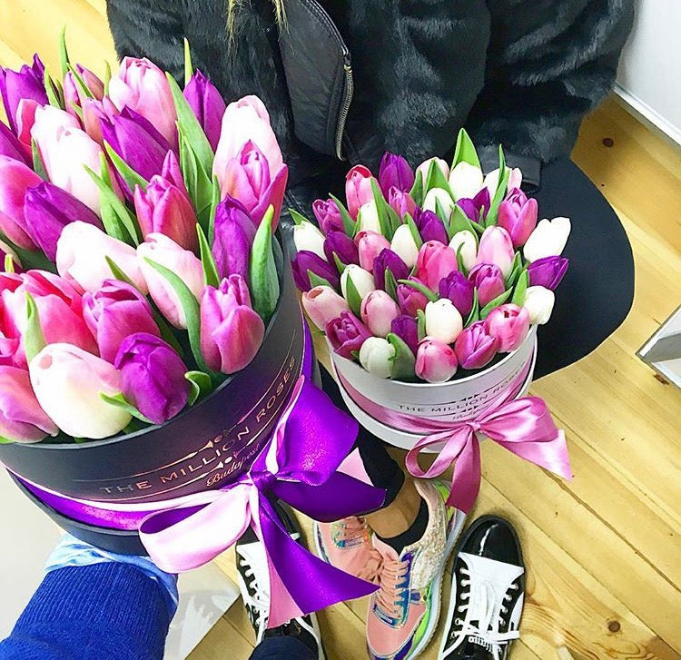 Small - Purple Mix Tulips - Black Box - The Million Roses Slovakia